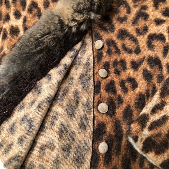 Animal print fur trim cardigan - Picture 3 of 8